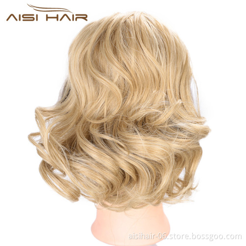 Aisi Hair Heat Resistant Synthetic Fiber Drawstring Ponytail Wrap Hairpieces Big Wave Short Ponytail Hair Extensions